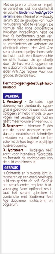 Biodermal Anti Age Gezichtserum - Speciaal Ontwikkeld Tegen Huidveroudering - 30ml 4 Biodermal Anti Age Gezichtserum - Speciaal Ontwikkeld Tegen Huidveroudering - 30ml - Afbeelding 4