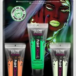 Paintglow - Glow In The Dark Face & Body Paint Set - Verf - Schmink - Make-up - Oranje - Groen - Transparant - 12 Ml - 3 Stuks