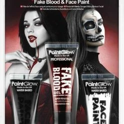 PaintGlow Halloween Fake Blood & Face & Body Paint - Halloween - Schmink - Make Up - Zwart - Wit - Rood - 12 Ml - 3 Stuks