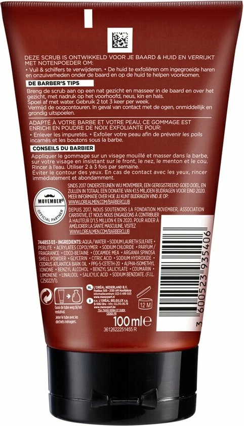 L?Or?al Paris Men Expert L Or Al Paris Men Expert Barber Club Exfoli Rende Baard & Gezichtsscrub - 100 Ml 2 L?Or?al Paris Men Expert L Or Al Paris Men Expert Barber Club Exfoli Rende Baard & Gezichtsscrub - 100 Ml - Afbeelding 2