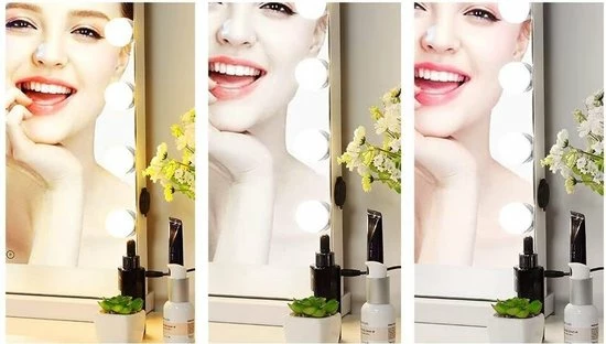 Bright Beauty Vanity Hollywood Make Up Spiegel Met Verlichting - H 58 X B 43 Cm - Zonder Rand - Drie Lichtstanden - Wit 2 Bright Beauty Vanity Hollywood Make Up Spiegel Met Verlichting - H 58 X B 43 Cm - Zonder Rand - Drie Lichtstanden - Wit - Afbeelding 2