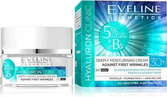 Eveline Cosmetics Hyaluron Clinic Deeply Moisturizing Cream Day & Night 30+ 50ml. 1 Eveline Cosmetics Hyaluron Clinic Deeply Moisturizing Cream Day & Night 30+ 50ml.