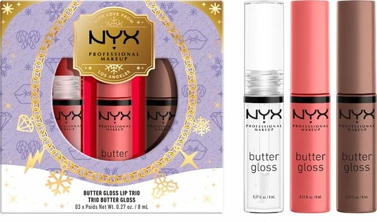NYX Professional Makeup - Holidays 2022 Mrs Claus - Butter Gloss Trio - Lip Gloss 3 NYX Professional Makeup - Holidays 2022 Mrs Claus - Butter Gloss Trio - Lip Gloss - Afbeelding 3