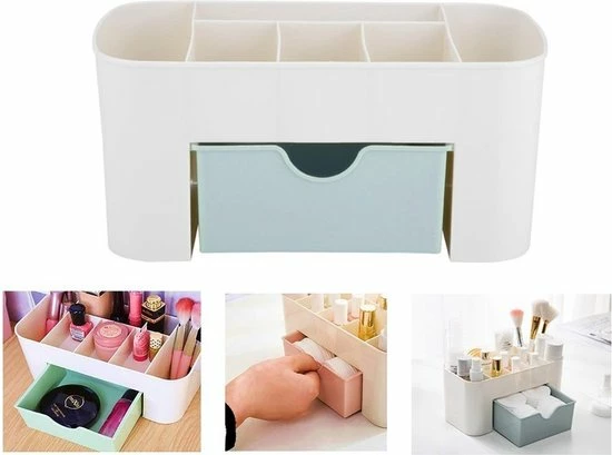 VERK GROUP Make-up Cosmetica Organizer Opbergdoos 6 Sorteervakken Inclusief Lade 21 X 11 X 9.5 Cm Crème - Kleur Grijs Blauw 3 VERK GROUP Make-up Cosmetica Organizer Opbergdoos 6 Sorteervakken Inclusief Lade 21 X 11 X 9.5 Cm Crème - Kleur Grijs Blauw - Afbeelding 3