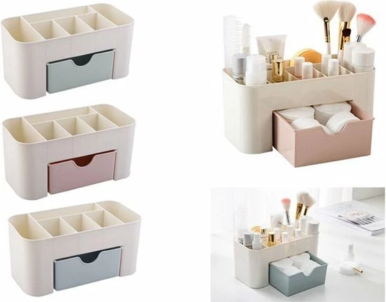 VERK GROUP Make-up Cosmetica Organizer Opbergdoos 6 Sorteervakken Inclusief Lade 21 X 11 X 9.5 Cm Crème - Kleur Grijs Blauw 2 VERK GROUP Make-up Cosmetica Organizer Opbergdoos 6 Sorteervakken Inclusief Lade 21 X 11 X 9.5 Cm Crème - Kleur Grijs Blauw - Afbeelding 2