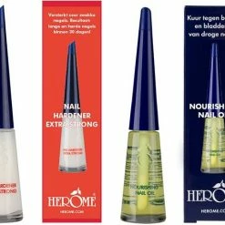 Herome Combi-Pack Nagelverharder Extra Sterk En Base Coat - Nagelversterker - Met Voedende Nagelolie - Herstelt Droge, Breekbare Nagels - Verhelpt Zwakke En Gevoelige Nagels (Nail Hardener Extra Strong & Nourishing Nail Oil) - 2*10ml. -Givenchy-winkel 550x456 1