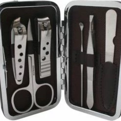 Benson Manicure Set - Nagelset - 6 Delig - RVS - Hoogwaardige Kwaliteit - Vakantie - Reis -Etui - Bruin