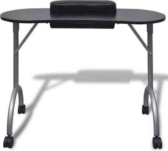 VidaXL Manicuretafel Inklapbaar Met Wieltjes Zwart 2 VidaXL Manicuretafel Inklapbaar Met Wieltjes Zwart - Afbeelding 2