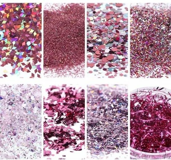 ISO Products Glitter Poeder Nail Art Set - 8 Stuks - Ros / Zilver / Roze / Glinster - Nagel Decoratie Strass 3 ISO Products Glitter Poeder Nail Art Set - 8 Stuks - Ros / Zilver / Roze / Glinster - Nagel Decoratie Strass - Afbeelding 3