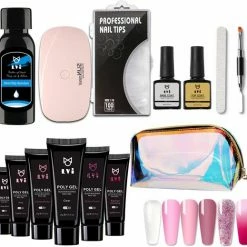 Elvi Polygel Starterskit - Complete Set Inc. USB UV/Led Mini Lamp-Nagelverlenging- Polygel 6 X 15g Perfecte Kleuren Roze - Polyacryl UV Nagellak-Quick Extension Temperature Color Changing UV Gel Pink