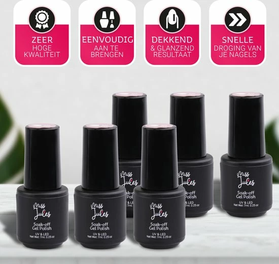 Miss Jules - 6-Delige Gellak Starterspakket - Nagellak - Kleur Roze, Grijs & Glitter - Glanzend & Dekkend Resultaat 10 Miss Jules - 6-Delige Gellak Starterspakket - Nagellak - Kleur Roze, Grijs & Glitter - Glanzend & Dekkend Resultaat - Afbeelding 10