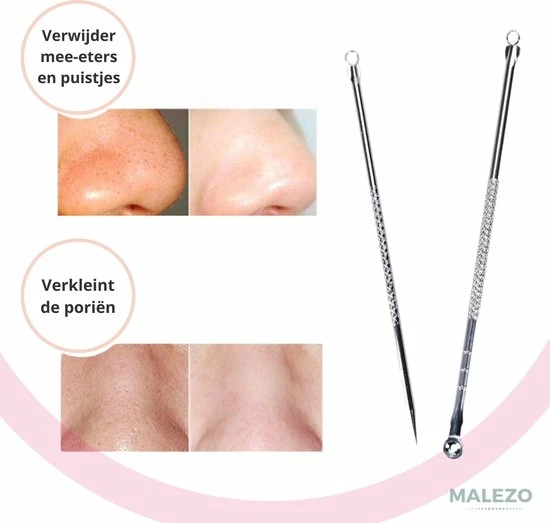 MALEZO Premium Products Professionele Comedonenlepel Set - Puistjes Verwijderen - Comedonendrukker - Puisten Verwijderaar - Mee Eter Verwijderaar 2 MALEZO Premium Products Professionele Comedonenlepel Set - Puistjes Verwijderen - Comedonendrukker - Puisten Verwijderaar - Mee Eter Verwijderaar - Afbeelding 2