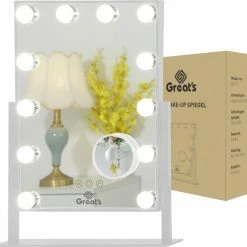 Great’s® Great's® Hollywood Make Up Spiegel Met LED Verlichting - Visagie Spiegel - Incl. Close Up 10x - Wit