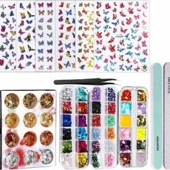 Elysee Beauty Butterfly Nail Art Kit Met Nagelfolie - Nagel Diamantjes - Nagel Picker - 9 Vlinders Stickers