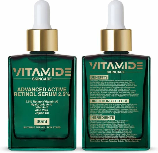 Vitamide Advanced Active Retinol Serum 2.5 Procent - Hyaluronzuur Serum Met Vitamine E, Aloe Vera Gel En Jojoba Olie - Anti Rimpel, Anti Aging En Anti Acne Serum 3 Vitamide Advanced Active Retinol Serum 2.5 Procent - Hyaluronzuur Serum Met Vitamine E, Aloe Vera Gel En Jojoba Olie - Anti Rimpel, Anti Aging En Anti Acne Serum - Afbeelding 3