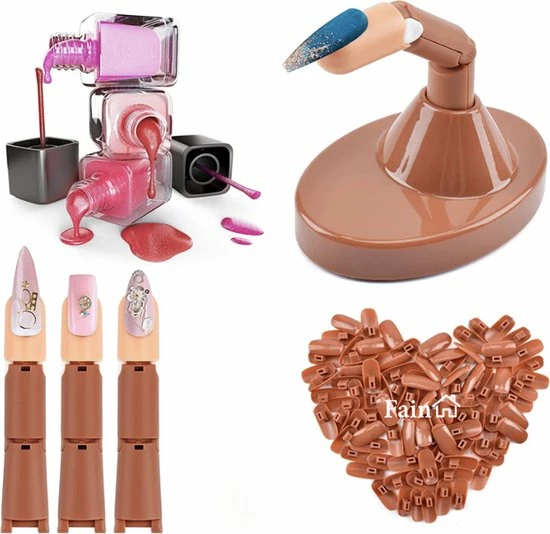 Fain Oefenhand Voor Nagels Nail Trainer Vinger All-in-1 Set Incl. 80 Kunstnagels Nail Art Nagel Set Nail Trainer Hand 1 Fain Oefenhand Voor Nagels Nail Trainer Vinger All-in-1 Set Incl. 80 Kunstnagels Nail Art Nagel Set Nail Trainer Hand