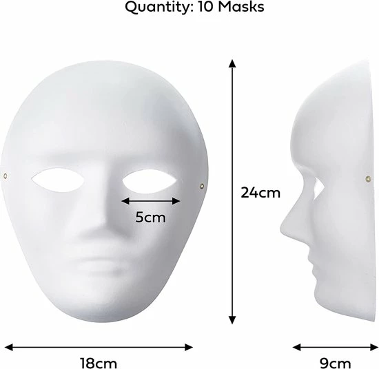 MATANA 10 Witte Kartonnen Maskers Om Te Beschilderen - DIY Kostuum Voor Feesten, Knutselen Voor Kinderen En Volwassenen 3 MATANA 10 Witte Kartonnen Maskers Om Te Beschilderen - DIY Kostuum Voor Feesten, Knutselen Voor Kinderen En Volwassenen - Afbeelding 3