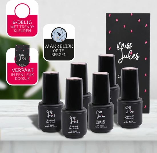 Miss Jules - 6-Delige Gellak Starterspakket - Nagellak - Kleur Roze, Grijs & Glitter - Glanzend & Dekkend Resultaat 3 Miss Jules - 6-Delige Gellak Starterspakket - Nagellak - Kleur Roze, Grijs & Glitter - Glanzend & Dekkend Resultaat - Afbeelding 3
