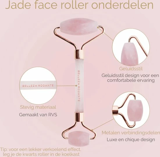Belleza Rodante Rozenkwarts Jade Roller & Gua Sha Steen - Gezichtsroller - Gezichtsmassage - Rose Quartz - Steen Der Liefde - Met Giftbox 2 Belleza Rodante Rozenkwarts Jade Roller & Gua Sha Steen - Gezichtsroller - Gezichtsmassage - Rose Quartz - Steen Der Liefde - Met Giftbox - Afbeelding 2