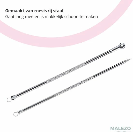 MALEZO Premium Products Professionele Comedonenlepel Set - Puistjes Verwijderen - Comedonendrukker - Puisten Verwijderaar - Mee Eter Verwijderaar 4 MALEZO Premium Products Professionele Comedonenlepel Set - Puistjes Verwijderen - Comedonendrukker - Puisten Verwijderaar - Mee Eter Verwijderaar - Afbeelding 4