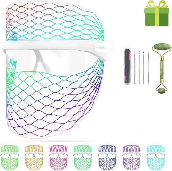 Top Goods Lichtgewicht LED Masker | 7 Kleuren | Huidverjonging | Vette Onzuivere Huid En Acne Behandeling | Met Jade Roller & Comedonenlepel Set 1 Top Goods Lichtgewicht LED Masker | 7 Kleuren | Huidverjonging | Vette Onzuivere Huid En Acne Behandeling | Met Jade Roller & Comedonenlepel Set