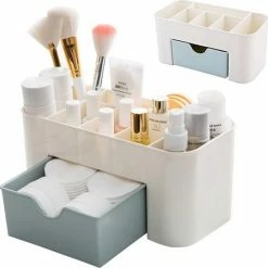 VERK GROUP Make-up Cosmetica Organizer Opbergdoos 6 Sorteervakken Inclusief Lade 21 X 11 X 9.5 Cm Crème - Kleur Grijs Blauw