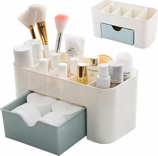 VERK GROUP Make-up Cosmetica Organizer Opbergdoos 6 Sorteervakken Inclusief Lade 21 X 11 X 9.5 Cm Crème - Kleur Grijs Blauw 1 VERK GROUP Make-up Cosmetica Organizer Opbergdoos 6 Sorteervakken Inclusief Lade 21 X 11 X 9.5 Cm Crème - Kleur Grijs Blauw