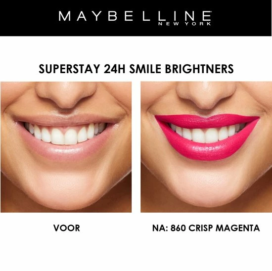 Maybelline SuperStay 24H Smile Brighters Lippenstift - 860 Crisp Magenta - Roze - Langhoudend 8 Maybelline SuperStay 24H Smile Brighters Lippenstift - 860 Crisp Magenta - Roze - Langhoudend - Afbeelding 8
