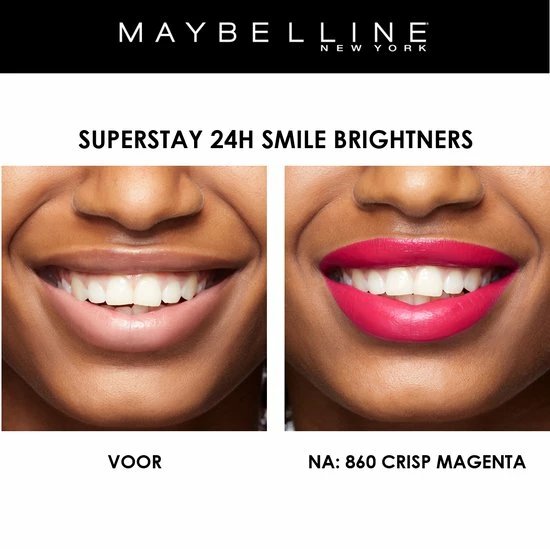Maybelline SuperStay 24H Smile Brighters Lippenstift - 860 Crisp Magenta - Roze - Langhoudend 9 Maybelline SuperStay 24H Smile Brighters Lippenstift - 860 Crisp Magenta - Roze - Langhoudend - Afbeelding 9