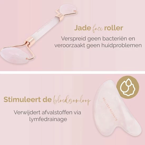 Belleza Rodante Rozenkwarts Jade Roller & Gua Sha Steen - Gezichtsroller - Gezichtsmassage - Rose Quartz - Steen Der Liefde - Met Giftbox 3 Belleza Rodante Rozenkwarts Jade Roller & Gua Sha Steen - Gezichtsroller - Gezichtsmassage - Rose Quartz - Steen Der Liefde - Met Giftbox - Afbeelding 3