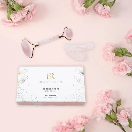 Belleza Rodante Rozenkwarts Jade Roller & Gua Sha Steen - Gezichtsroller - Gezichtsmassage - Rose Quartz - Steen Der Liefde - Met Giftbox 5 Belleza Rodante Rozenkwarts Jade Roller & Gua Sha Steen - Gezichtsroller - Gezichtsmassage - Rose Quartz - Steen Der Liefde - Met Giftbox - Afbeelding 5