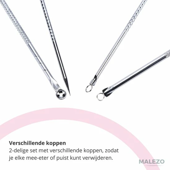 MALEZO Premium Products Professionele Comedonenlepel Set - Puistjes Verwijderen - Comedonendrukker - Puisten Verwijderaar - Mee Eter Verwijderaar 5 MALEZO Premium Products Professionele Comedonenlepel Set - Puistjes Verwijderen - Comedonendrukker - Puisten Verwijderaar - Mee Eter Verwijderaar - Afbeelding 5