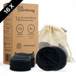 Bamboozy 16 Zwarte Wasbare Wattenschijfjes 12x Dagelijks 4x Scrub 3-laags Herbruikbare Wattenschijfjes Zero Waste Duurzame Bamboe