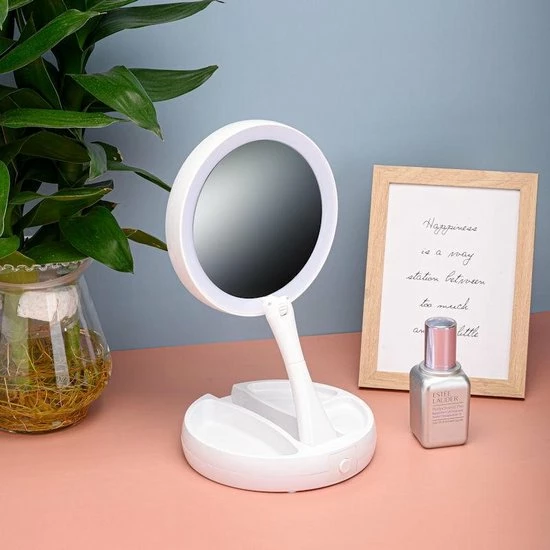 Decopatent Inklapbare Make-Up Spiegel Met LED Verlichting - 10x Vergroting - Opvouwbare Staande Makeup Spiegel - Vergrootspiegel 5 Decopatent Inklapbare Make-Up Spiegel Met LED Verlichting - 10x Vergroting - Opvouwbare Staande Makeup Spiegel - Vergrootspiegel - Afbeelding 5
