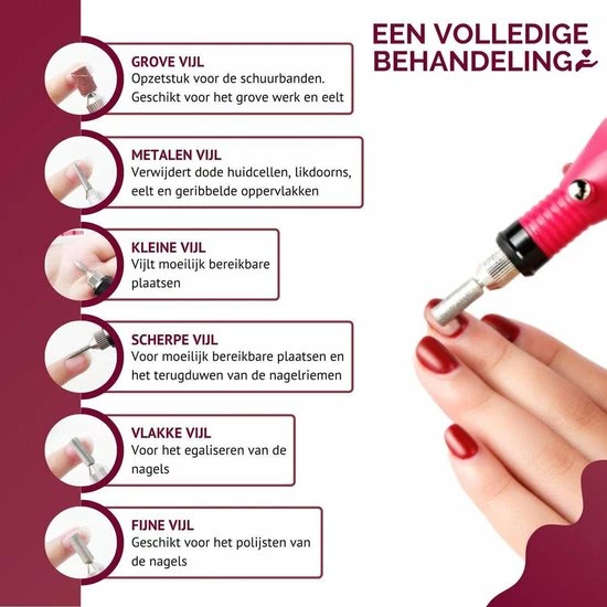 Royala - Manicure & Pedicure Set Elektrische Nagelvijl Nagelfrees - Nail Drill - Geschikt Voor Natuurlijke Nagels - Nepnagels - Gellak - Gelnagels - Acrylnagels - 6 Opzetstukken - Rood 6 Royala - Manicure & Pedicure Set Elektrische Nagelvijl Nagelfrees - Nail Drill - Geschikt Voor Natuurlijke Nagels - Nepnagels - Gellak - Gelnagels - Acrylnagels - 6 Opzetstukken - Rood - Afbeelding 6