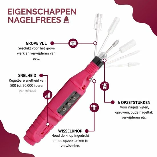 Royala - Manicure & Pedicure Set Elektrische Nagelvijl Nagelfrees - Nail Drill - Geschikt Voor Natuurlijke Nagels - Nepnagels - Gellak - Gelnagels - Acrylnagels - 6 Opzetstukken - Rood 7 Royala - Manicure & Pedicure Set Elektrische Nagelvijl Nagelfrees - Nail Drill - Geschikt Voor Natuurlijke Nagels - Nepnagels - Gellak - Gelnagels - Acrylnagels - 6 Opzetstukken - Rood - Afbeelding 7