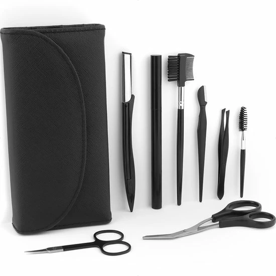 Evvie Wenkbrauw Trimmer Set - 8-delig – Met Epileer Pincet, 2x Wenkbrauw Schaartje, 2x Wenkbrauwmesje, Wenkbrauw Borstel, Wenkbrauwpotlood, Spoolie – In Stevige Etui - Zwart 1 Evvie Wenkbrauw Trimmer Set - 8-delig – Met Epileer Pincet, 2x Wenkbrauw Schaartje, 2x Wenkbrauwmesje, Wenkbrauw Borstel, Wenkbrauwpotlood, Spoolie – In Stevige Etui - Zwart