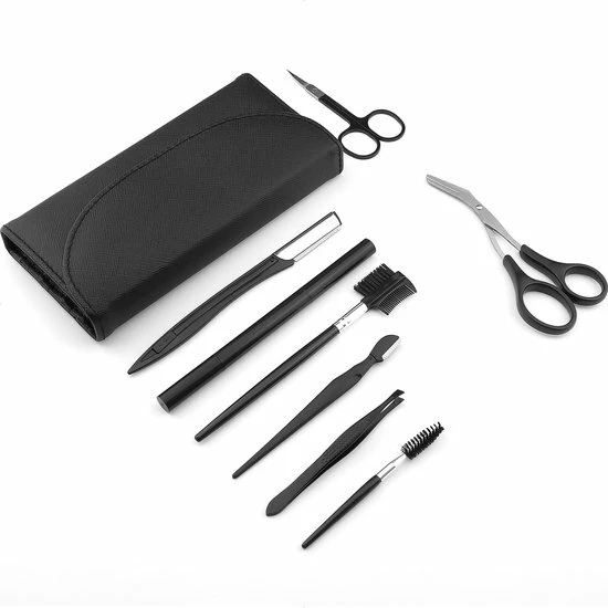 Evvie Wenkbrauw Trimmer Set - 8-delig – Met Epileer Pincet, 2x Wenkbrauw Schaartje, 2x Wenkbrauwmesje, Wenkbrauw Borstel, Wenkbrauwpotlood, Spoolie – In Stevige Etui - Zwart 10 Evvie Wenkbrauw Trimmer Set - 8-delig – Met Epileer Pincet, 2x Wenkbrauw Schaartje, 2x Wenkbrauwmesje, Wenkbrauw Borstel, Wenkbrauwpotlood, Spoolie – In Stevige Etui - Zwart - Afbeelding 10