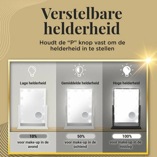 Great’s® Great's® Hollywood Make Up Spiegel Met LED Verlichting - Visagie Spiegel - Incl. Close Up 10x - Wit 6 Great’s® Great's® Hollywood Make Up Spiegel Met LED Verlichting - Visagie Spiegel - Incl. Close Up 10x - Wit - Afbeelding 6