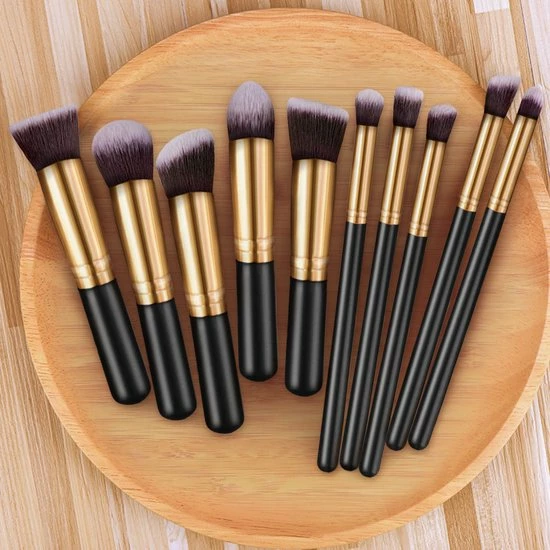 Evvie Set Van 10 Make-up Kwasten Met Beauty Blender (2x) En Brushegg In Etui - Zwart/goud 3 Evvie Set Van 10 Make-up Kwasten Met Beauty Blender (2x) En Brushegg In Etui - Zwart/goud - Afbeelding 3