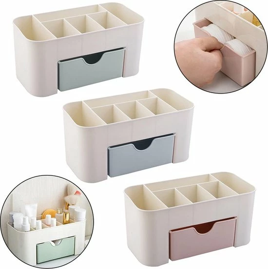 IBright Make-Up Organizer Met Lade - Cosmetica Opbergdoos - Bureau Organizer - Blauw 4 IBright Make-Up Organizer Met Lade - Cosmetica Opbergdoos - Bureau Organizer - Blauw - Afbeelding 4