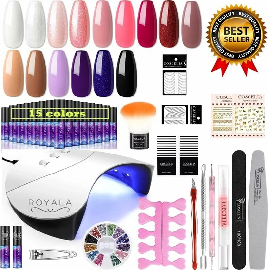 Royala M4X. - Gellak Starterspakket 15 Kleuren - Topcoat Basecoat - Gelpolish Set - Gellak - Gellak Set - UV LED Lamp 36W - Manicure - Nagellak - Nail Art - 15 Kleuren Gel Polish - Nagellakset - Gellakset 1 Royala M4X. - Gellak Starterspakket 15 Kleuren - Topcoat Basecoat - Gelpolish Set - Gellak - Gellak Set - UV LED Lamp 36W - Manicure - Nagellak - Nail Art - 15 Kleuren Gel Polish - Nagellakset - Gellakset