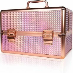 Imprezz Beautycase - Nagel Koffer - Make Up Koffer - Rose Goud Hologram 2 - Met Super Handige Indeling Voor Nagellakken Of Flesjes