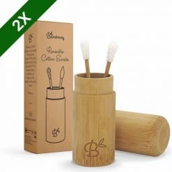 Bamboozy 2x Herbruikbare Wattenstaafjes Bamboe Met Bamboehouder Wasbare Oorstaafjes Oorstokjes Zero Waste Plastic Vrij Duurzaam