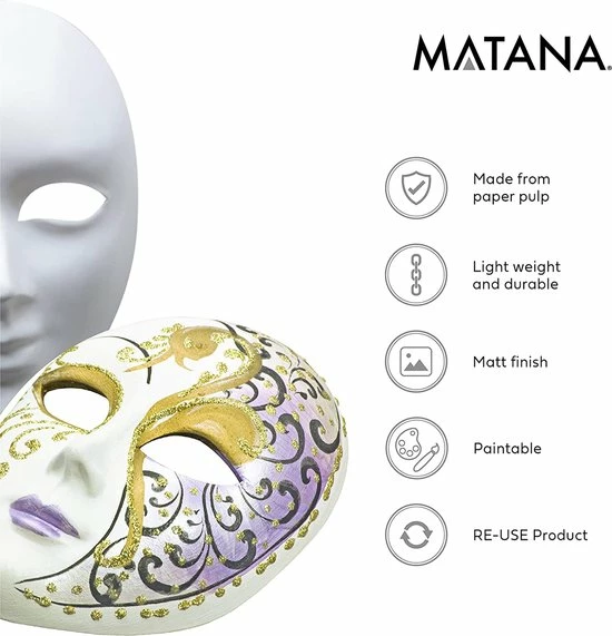 MATANA 10 Witte Kartonnen Maskers Om Te Beschilderen - DIY Kostuum Voor Feesten, Knutselen Voor Kinderen En Volwassenen 2 MATANA 10 Witte Kartonnen Maskers Om Te Beschilderen - DIY Kostuum Voor Feesten, Knutselen Voor Kinderen En Volwassenen - Afbeelding 2