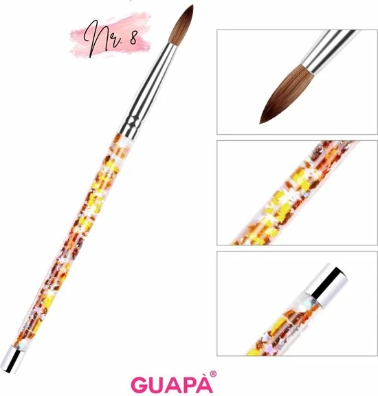 GUAP?? GUAP - Acryl Glitter Goud Penseel Nr #8 - Uniek Design - High Quality & 100% Nylon - Nagel Penselen 1 GUAP?? GUAP - Acryl Glitter Goud Penseel Nr #8 - Uniek Design - High Quality & 100% Nylon - Nagel Penselen
