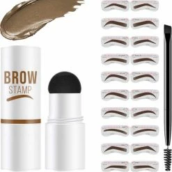 Merkloos Premium Wenkbrauw Stempel - Wenkbrauw Sjabloon - Wenkbrauwstempel - Brow Stamp - 10 Sjablonen - Borsteltje - Herbruikbaar - Waterdicht - Cadeau Voor Haar - Lichtbruin