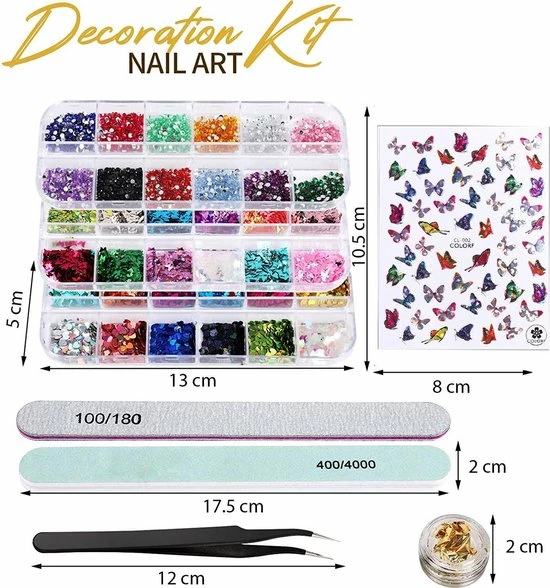Elysee Beauty Butterfly Nail Art Kit Met Nagelfolie - Nagel Diamantjes - Nagel Picker - 9 Vlinders Stickers 2 Elysee Beauty Butterfly Nail Art Kit Met Nagelfolie - Nagel Diamantjes - Nagel Picker - 9 Vlinders Stickers - Afbeelding 2