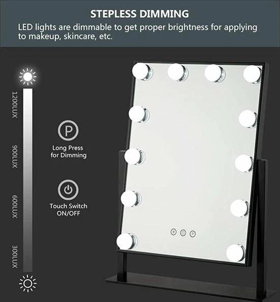 Bright Beauty Vanity Make Up Spiegel Met Verlichting - Zwart - Dimbaar Met Drie Lichtstanden 2 Bright Beauty Vanity Make Up Spiegel Met Verlichting - Zwart - Dimbaar Met Drie Lichtstanden - Afbeelding 2