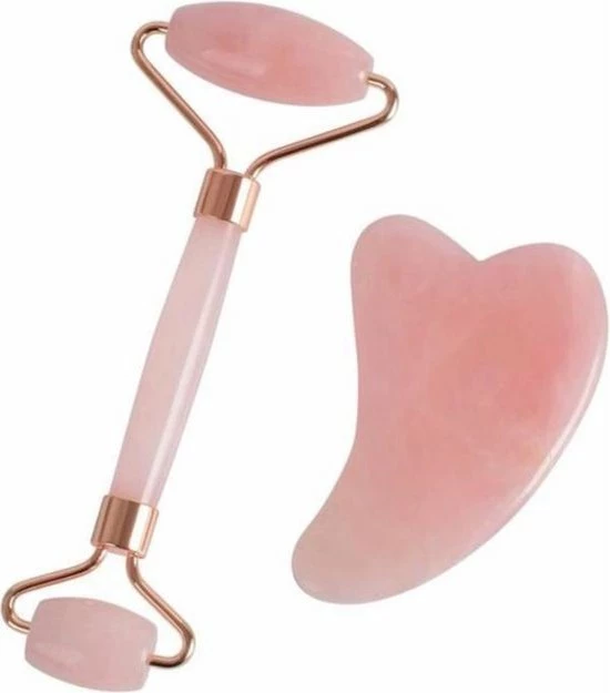 Falkann Verbeterde Jade Roller + Gua Sha Schraper - Gezichtsroller - Face Roller - Rose Quartz Roller - Inclusief Luxe Beschermdoos Pink & White 1 Falkann Verbeterde Jade Roller + Gua Sha Schraper - Gezichtsroller - Face Roller - Rose Quartz Roller - Inclusief Luxe Beschermdoos Pink & White